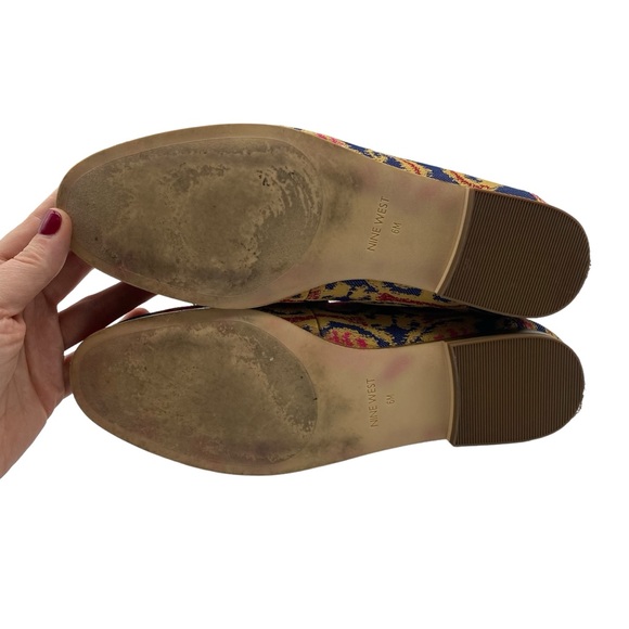 Nine West Womens Loafers Size 6 Blue Pink Slip On Tassel Tapestry Feminine Flats - Picture 11 of 13